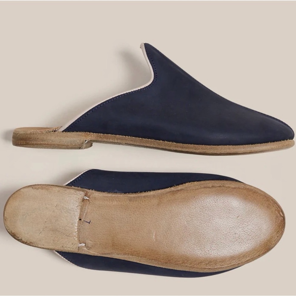 New Navy Blue Nubuck slippers with light piping | Baleen Blue Baba from Sabah - Picture 4 of 9